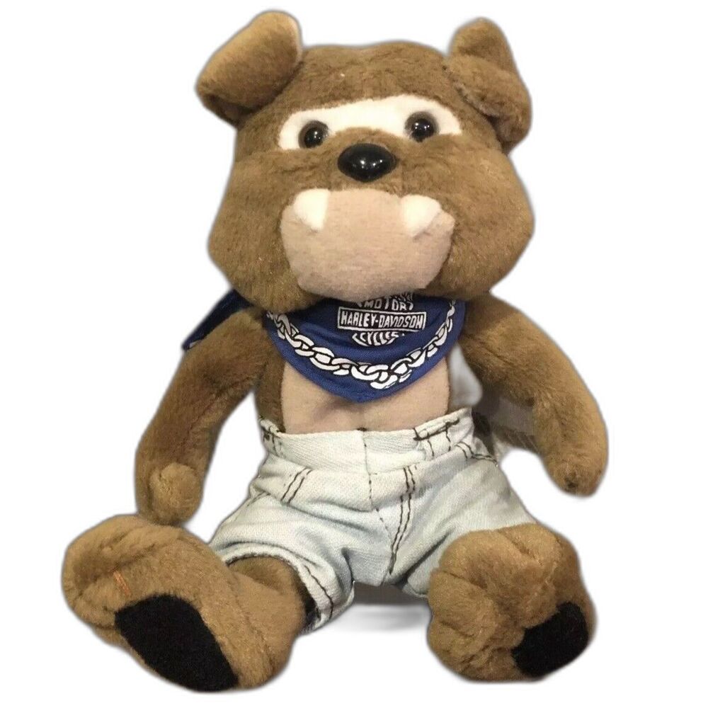 Vintage 1998 Harley Davidson Spike Bulldog Plush Bean Bag Biker Bandana Jeans